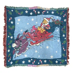 vintageラグ ブランケット マルチカバー タペストリー USA製 クリスマス プーさん ピグレット イーヨー Rug Blanket Disney3047のサムネイル