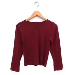 ストロベリーフィールズ STRAWBERRY-FIELDS Vネック ニット レース カットソー クロップド 長袖 ボルドー /NT34のサムネイル