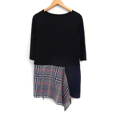 ギャバジンケーティー Gabardine K.T 切替 チュニック 7分袖 無地 チェック フリンジ 9 ブラック 黒 /FT7のサムネイル