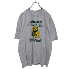 【Hanes】 90s Lincoln St. Patrick's School Lion シングルステッチTシャツ ライオン アニマル S-6159