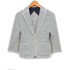 ダブルスタンダードクロージング ダブスタ DOUBLE STANDARD CLOTHING ボーダー テーラード ジャケット シングル 36 アイボリー 白 /FT32のサムネイル