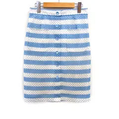 シンシアローリー CYNTHIA ROWLEY レース ボーダー柄 タイト スカート ひざ丈 スリット 2 ブルー 青 ホワイト 白 /FT10のサムネイル