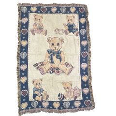 1994年製】vintage厚手ラグマット テディベア熊さん タペストリー雑貨