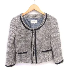 ボールジー BALLSEY トゥモローランド ツイード ノーカラージャケット アウター フリンジ 総裏地 38 ライトベージュ ブラック 薄茶 黒 /TTのサムネイル