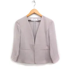 ナチュラルビューティーベーシック NATURAL BEAUTY BASIC ノーカラー ジャケット 7分袖 無地 S グレージュ /FT12のサムネイル