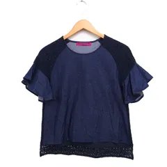 ドーリーガールバイアナスイ DOLLY GIRL by ANNA SUI フレアスリーブ ブラウス 切替レース 半袖 クルーネック 1 インディゴ 紺 /FT3のサムネイル