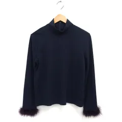 ルシェルブルー LE CIEL BLEU マラボーファー ハイネック カットソー ウール混 バックジップ 長袖 38 紺 ネイビー /NT6のサムネイル
