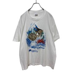 【anvil】 90s MADE IN USA Fish Sea 魚 フィッシュ カニ シングルステッチTシャツ アニマル S-6081