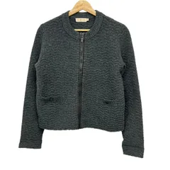 TORY BURCH(トリーバーチ) ブルゾン サイズS／P S レディース美品  - ダークグレー×黒 長袖/ニット/ジップアップ/春/秋のサムネイル