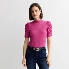 ナインウェスト レディース トップス Tシャツ モックネック ギャザー Womens Nine West Ruched Short Sleeve Mockneck Top Coredelia Pinkのサムネイル