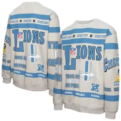 ミッチェルネス メンズ アウター パーカー・スウェット ヴィンテージ クルーネック プリント シャツ フリース Mens Mitchell Ness Heather Gray Detroit Lionのサムネイル
