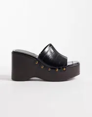 エイソス レディース シューズ サンダル ASOS DESIGN Tara eel effect wedges BLACK EEL ブラックのサムネイル