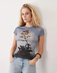 エイソス レディース トップス Tシャツ グラフィック ASOS DESIGN short sleeve baby tee with graphic BLUE ブルーのサムネイル