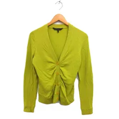 ビーシービージーマックスアズリア BCBGMAXAZRIA ギャザー カーディガン ニット リブ コットン混 ハイゲージ 長袖 M ライムグリーン /NT20のサムネイル