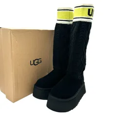 【美品】【B5838】 UGG アグ ロングブーツ クラッシックセーターレタートール ブラック ケーブルニット スエード 厚底 レディースのサムネイル