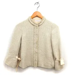 ドレステリア DRESSTERIOR ツイード ノーカラー ジャケット アウター リボン 総裏地 クロップド 36 ベージュ /NT19のサムネイル