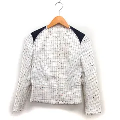 エポカ EPOCA ツイード ジャケット コットン混 チェック スナップボタン ノーカラー 40 白 ホワイト /NT30のサムネイル
