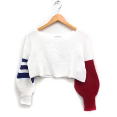 ツモリチサト TSUMORI CHISATO サンプル品 ショート ニット セーター 長袖 アシメデザイン コットン 綿 ホワイト 白 /FT3のサムネイル