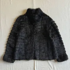 90s　vintage　ファーコート　マスクラット×レース　毛皮　フックボタン留め　襟付きジャケット　ブルゾン　ブラック×ブラウン系カラー　レディ―ス　9ARサイズ　Y2K　平成ギャル　高級感　ラグジュアリー　フェアリーグランジ　real fur jacketのサムネイル