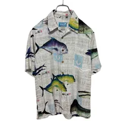 【Kai】 MADE IN USA Hawaii Fish Pattern Aloha Shirt 総柄 フィッシュ オープンカラーアロハシャツ S-6661のサムネイル