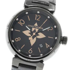 ルイ・ヴィトン LOUIS VUITTON QA049 タンブール オールブラック GM 12Pダイヤ デイト クォーツ メンズ 良品 _962176のサムネイル