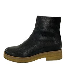 THE ROW(ザロウ) ショートブーツ 36 1/2 レディース BORIS BOOTIE/ボリス F1169 黒 サイドジップ/クレープソール/プラットフォーム レザー