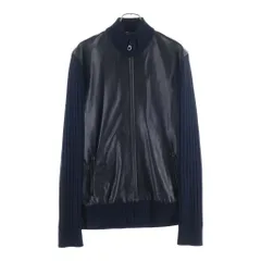 Salvatore Ferragamo (サルヴァトーレ フェラガモ) レザー×ニット 切替 ブルゾン ブラック×ネイビー #Mのサムネイル