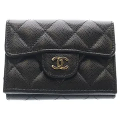 CHANEL (シャネル) マトラッセ キャビアスキン クラシック スモール フラップ ウォレット 三つ折り財布 コンパクトウォレット ブラック AP0230のサムネイル