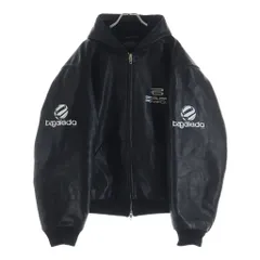 BALENCIAGA (バレンシアガ) 24AW LINED ZIP-UP HOODIE JACKET フロントロゴプリント ジップアップ レザーフーデットジャケット ブラック 790311 TQS15のサムネイル