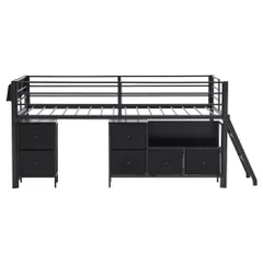 【8月12日再入荷予定】【キャビネット+ベッド】システムベット ロータイプベット シングル  ベッド下 収納付き 北欧風  スチール 耐震 【ブラック】のサムネイル