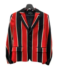 コムデギャルソン COMME des GARCONS トリコ tricot 2004年製 ストライプ柄 テーラードジャケット スクールジャケット ブレザー 日本製 RED 赤 BLACK 黒 TO-J005 総柄 マルチカラー Mサイズ 104LT-592のサムネイル