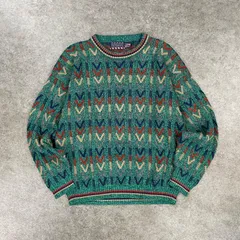USA製 90s Vintage AMERICAN PRIORITY Pattern Sweater アメリカンプライオリティセーターズ パターン ニット セーター クルーネック 幾何学柄 総柄 グリーン L ヴィンテージ ビンテージのサムネイル