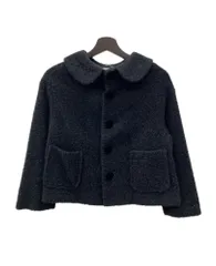 コムデギャルソン COMME des GARCONS トリコ tricot 2014年製 ベルベットボタン ラウンドカラー ボアジャケット 丸襟 クロップド丈 モードデザイン 日本製 BLACK 黒 TN-T022 ブラック Mサイズ 104LT-594のサムネイル