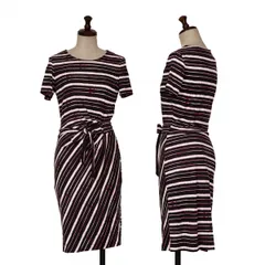 ダイアンフォンファステンバーグDIANE VON FURSTENBERG シルクフロントドレープボーダー半袖チュニック 黒ピンクのサムネイル