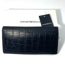 エンポリオアルマーニ EMPORIO ARMANI 長財布 二つ折り クロコ型押し レザー 本革 YEM474 ブラック 黒 ロゴ 札入れ 小銭入れ イタリア製 ITALY 箱 タグ付 メンズ ブランドのサムネイル