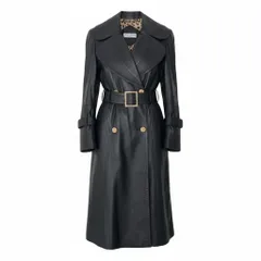 Eh1 DOLCE&GABBANA ドルチェアンドガッバーナ ラムレザーコート シルクレオパード Lambskin Leather Coat Silk Leopard Print Lining 42 ブラック ベルト付t18rのサムネイル