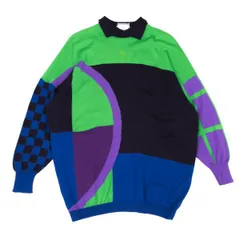 ジャンニヴェルサーチGIANNI VERSACE クレイジーパターン襟付きニット 紺緑紫1のサムネイル