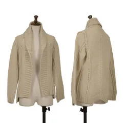 トリココムデギャルソンtricot COMME des GARCONS ホールデザインボタンレスショールカラーニットカーディガン ベージュM位のサムネイル