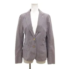 ダブルスタンダードクロージング ダブスタ DOUBLE STANDARD CLOTHING ストライプ ジャケット 38 紺 ネイビー ストライプ柄 長袖 エルボーパッチ テーラードカラー /TQのサムネイル