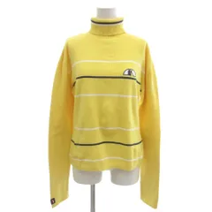 エレッセ ellesse ニット セーター 38 黄 イエロー ボーダー柄 タートルネック エルボーパッチ /YF ■GY74のサムネイル