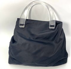 [미품]프라다 PRADA 핸드백 토트 백 테스토나일론 클리어 핸들 아크릴 클리어 손잡이 삼각 플레이트 삼각 로고 로고 플레이트 블랙 블랙 NERO 빈티지 여성 남성 가방 가방 정규품