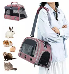 小動物 キャリー うさぎ キャリーバッグ うさぎバッグ 兎 キャリーケース モルモット チンチラ フェレット 子猫 仔猫 (ピンク) 0のサムネイル