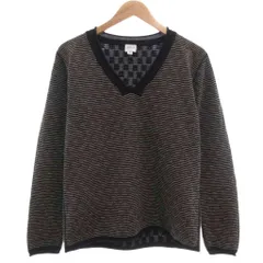 アルマーニ コレツィオーニ ARMANI COLLEZIONI 美品 ニット セーター 48 Vネック ロールネック ボーダー柄 紺 ネイビー 白 ホワイト /KB ■GY74のサムネイル