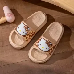正規品 Sanrio HELLO KITTY フェイス ベージュ レオパード ホピ クッション スリッパ 230のサムネイル