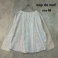nop de nod ノップドゥノッド M 6079-065 ストライプ 切り替え ブラウス シャツ 長袖 パッチワーク クルーネック バックボタン トップス ワイド コットン 綿 ナチュラル カジュアル ベージュ グレー ホワイト ★ ■◇のサムネイル