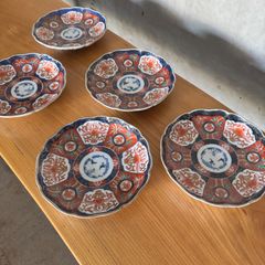 江戸末期～明治初期 古伊万里 錦手 見込みに松竹梅 粟に鶉の図 花意匠