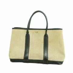 【6ge5760】エルメス トートバッグ ガーデンパーティTPM トワルアッシュ ブラック ベージュ シルバー金具 □H刻印【中古】レディースのサムネイル