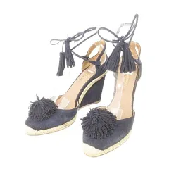 アクアズーラ AQUAZZURA 美品 ウェッジソール サンダル フリンジ スペイン製 36 約23.0cm 紺 ネイビー ■YHS5のサムネイル