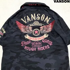 VANSON × LOWBLOW KNUCKLE 新品タグ付 ポロシャツ 総柄 スカル カモフラ 迷彩 ロゴ ショートスリーブ 半袖 Lサイズ グレー系 バンソン ローブローナックルのサムネイル