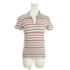 マレーラ MARELLA TRICOT 襟付きカットソー S ベージュ 赤 レッド ストライプ柄 半袖 /AO27 ■GY61のサムネイル